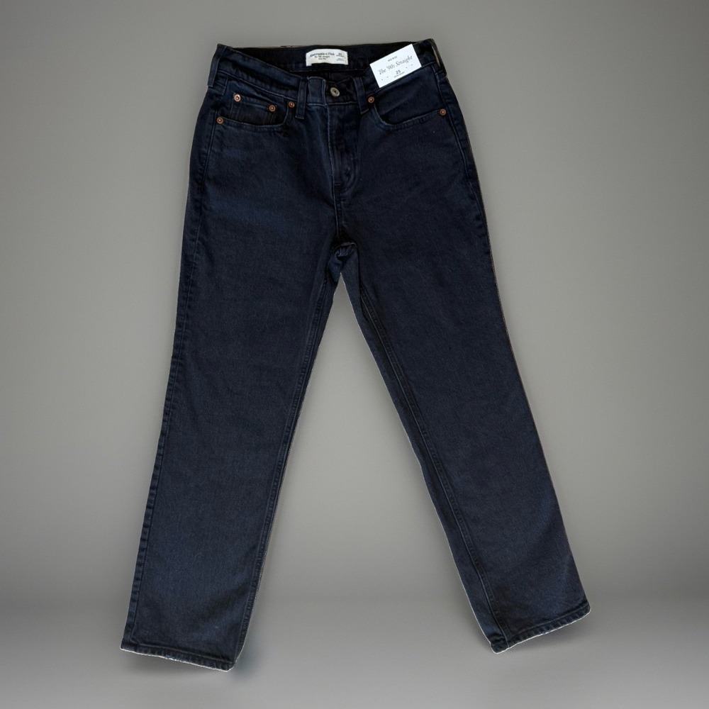 NWT Abercrombie & Fitch 90s Straight Mid Rise Jeans Women's 25 Extra Short Black - Picture 1 of 10